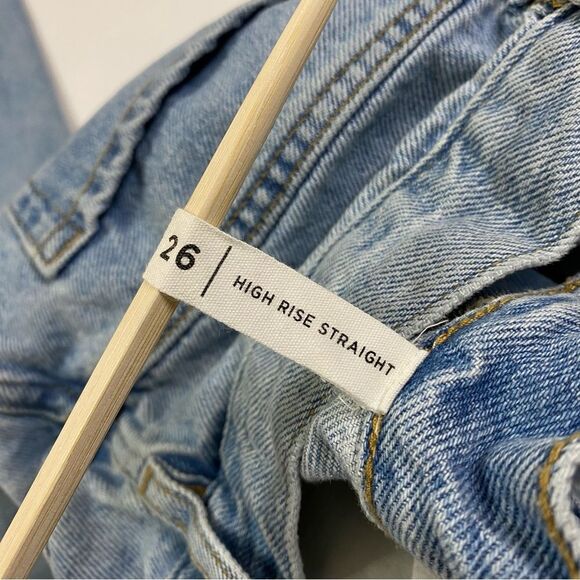 Pacsun High Rise Straight Jeans‎ Women's 24 90's Light Denim Raw Hem Button Fly - Picture 4 of 13